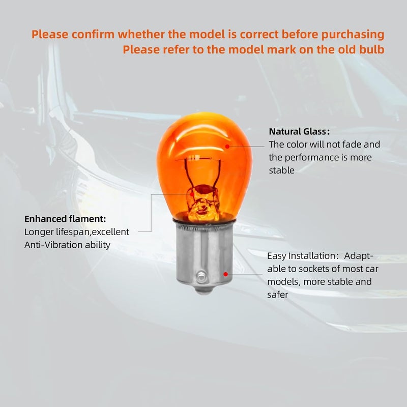 ALKOREY -1156 S25 PY21W Miniature Bulb,2100K Amber Light,12V 21W Ba15s,Replacement for Turn Signal Lights,Back-Up/Reverse Lights,2 Pack - Image 2